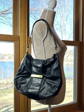 Banana Republic Black Leather Hobo Bag Gold Hardware Slouchy Shoulder Bag